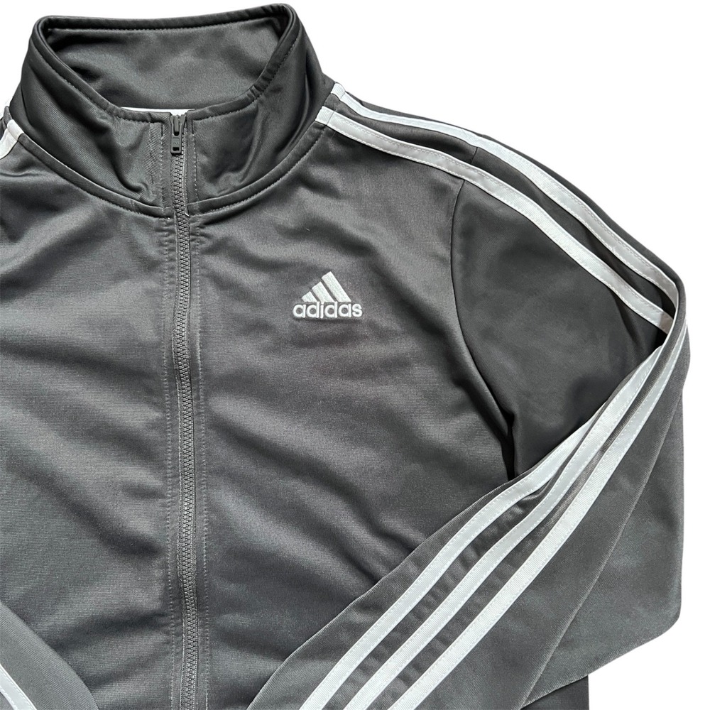 Adidas Gray‎ Track Jacket Kids L (14/16) Three Stripe Zip Front Athleisure